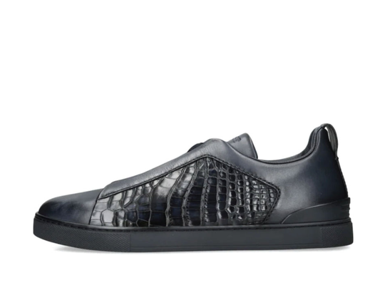 Zegna Triple Stitch Black Crocodile