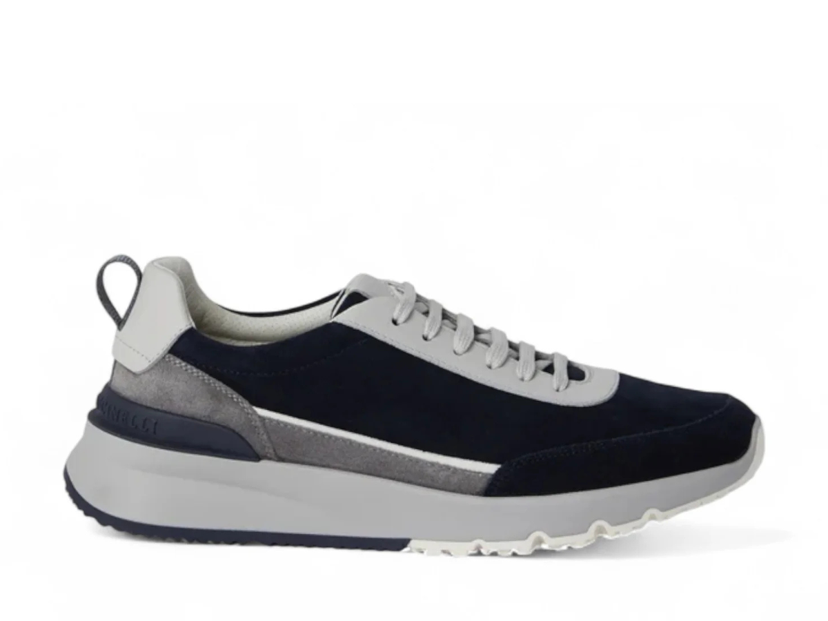 Brunello Cucinelli Washed Suede and Grained Calfskin Dark Blue Runners