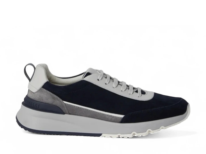 Brunello Cucinelli Washed Suede and Grained Calfskin Dark Blue Runners
