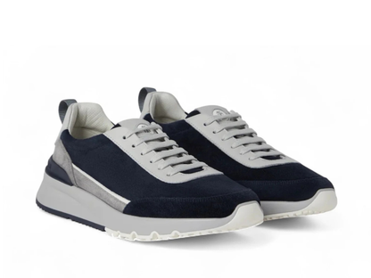 Brunello Cucinelli Washed Suede and Grained Calfskin Dark Blue Runners