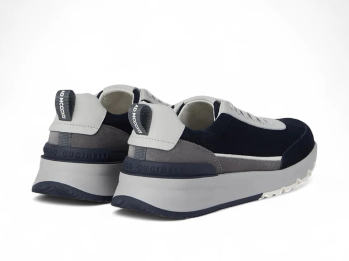 Brunello Cucinelli Washed Suede and Grained Calfskin Dark Blue Runners