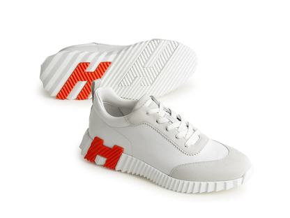 Hermes Bouncing Calf Sneaker White Orange