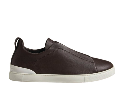 Zegna Triple Stitch Dark Brown and White