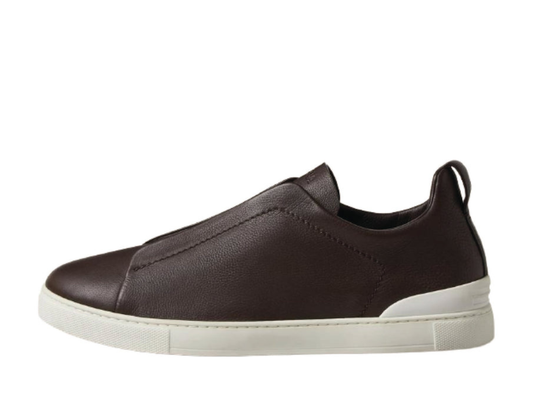 Zegna Triple Stitch Dark Brown and White