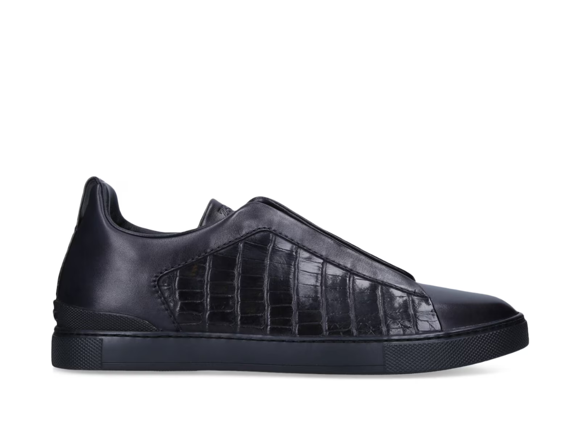 Zegna Crocodile Leather Triple Stitch in Navy Blue