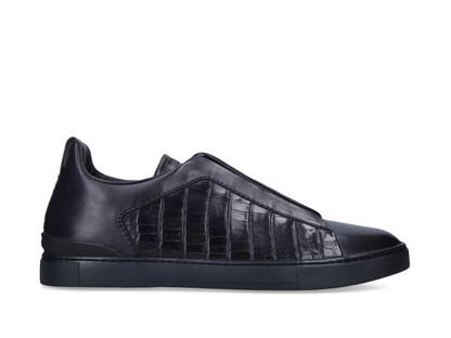 Zegna Crocodile Leather Triple Stitch in Navy Blue