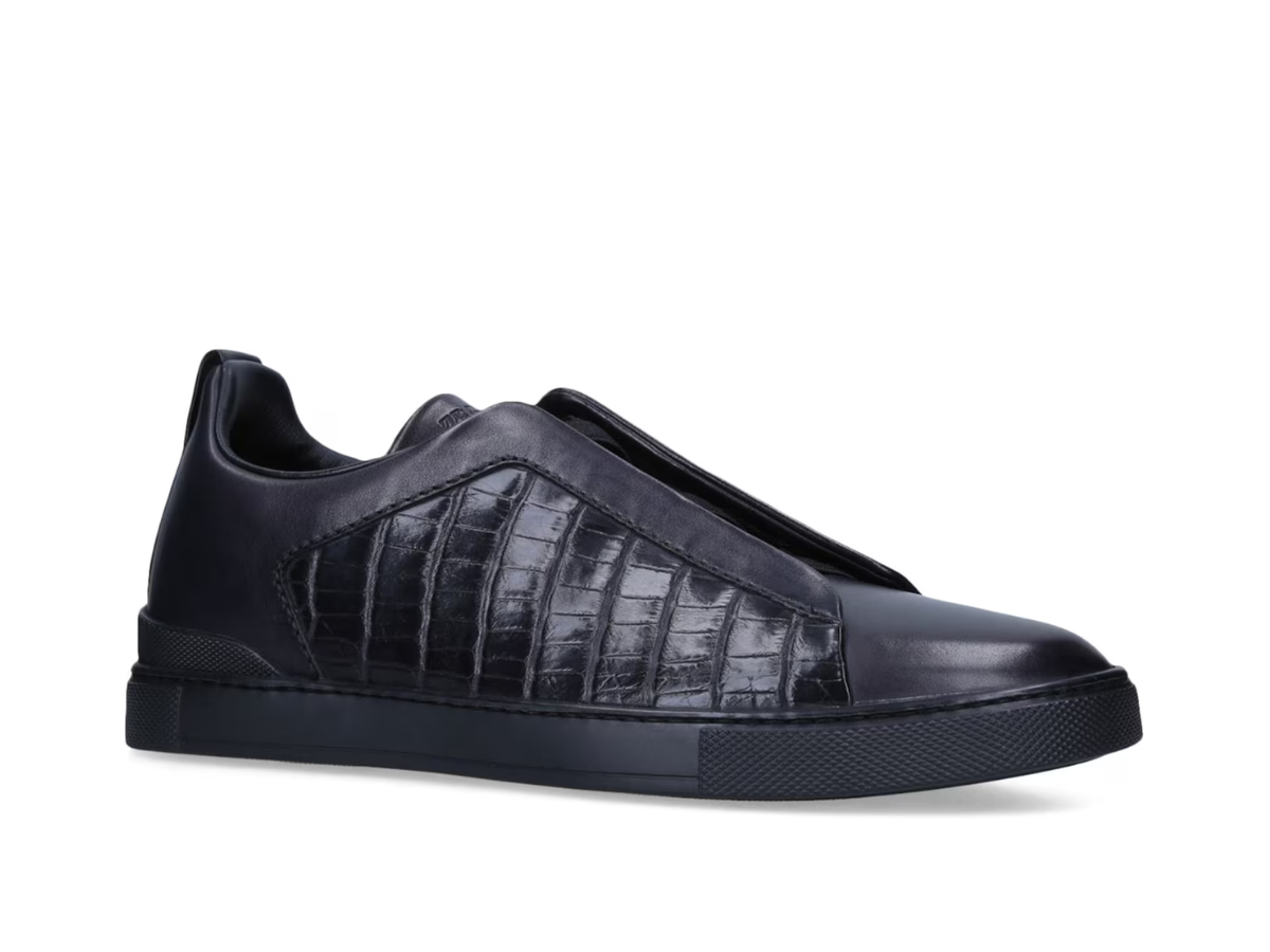 Zegna Crocodile Leather Triple Stitch in Navy Blue