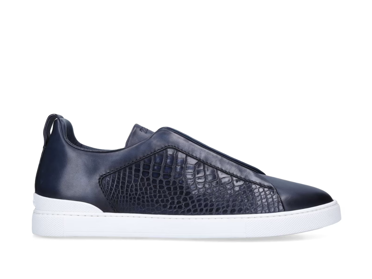 Zegna Crocodile Leather Triple Stitch in Blue