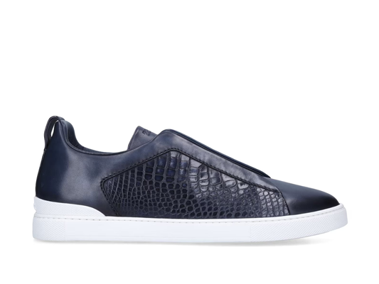 Zegna Crocodile Leather Triple Stitch in Blue