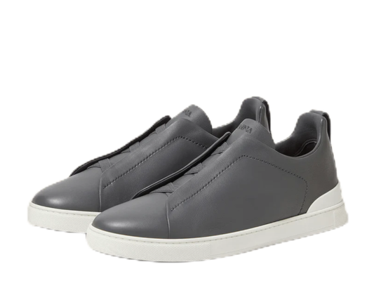 Zegna Triple Stitch SECONDSKIN Leather Sneakers in Grey