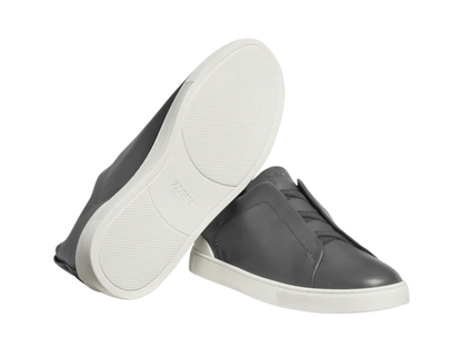 Zegna Triple Stitch SECONDSKIN Leather Sneakers in Grey