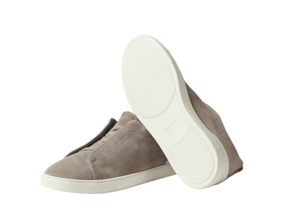 Zegna Suede Triple Stitch Grey Mélange