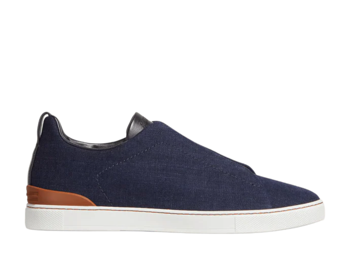 Zegna Cotton Denim Triple Stitch Sneakers in Navy Blue
