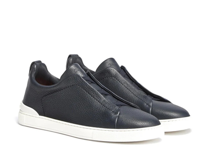 Zegna Triple Stitch Sneakers in Navy Blue