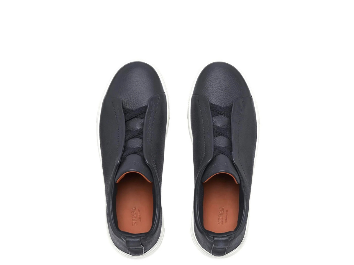Zegna Triple Stitch Sneakers in Navy Blue