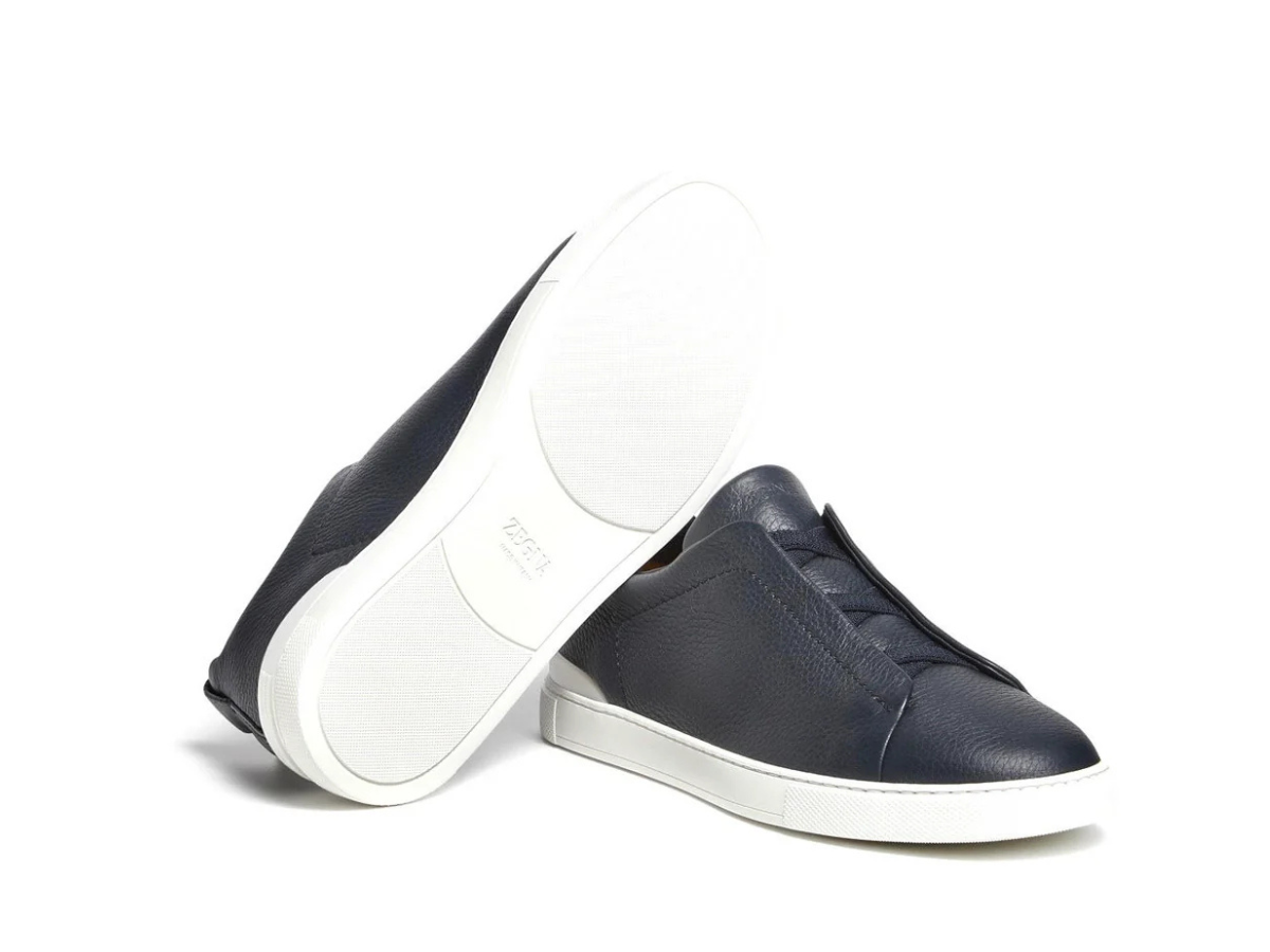 Zegna Triple Stitch Sneakers in Navy Blue